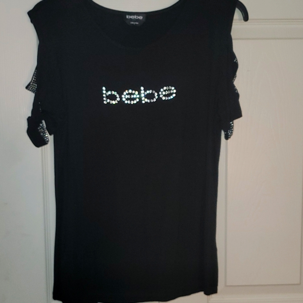 BeBe Rhinestone Blouse, Black, Large